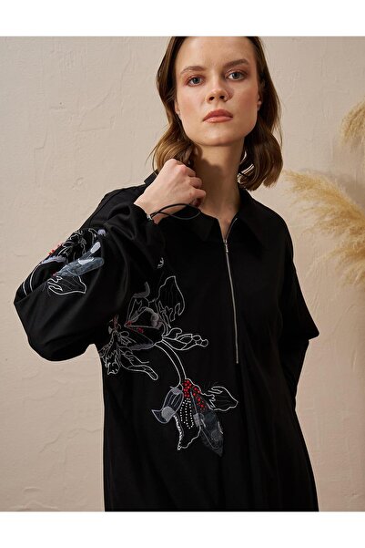 Kayra Rayon Double Set with Embroidery Applique (Black)