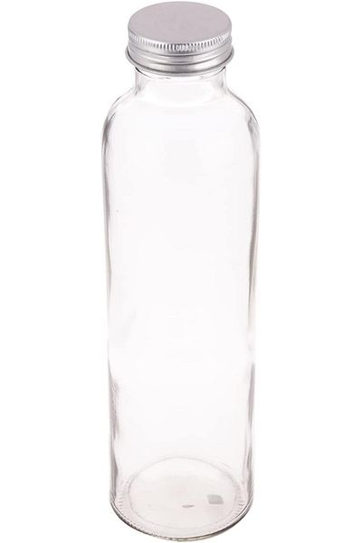 AKDC Glass Bottle L(6CM) XW(6CM) XH(23CM) Clear with silver lid