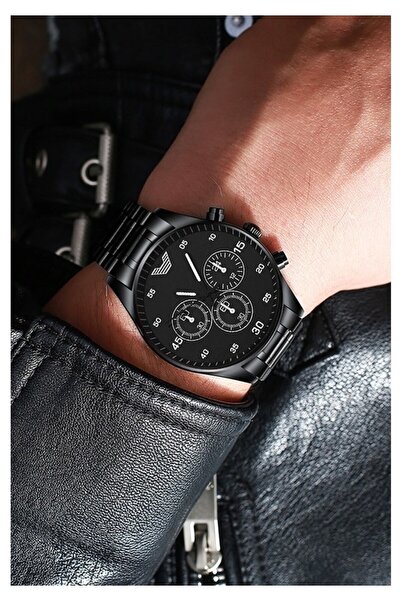 İSTLİV ساعة يد رجالية من الفولاذ المقاوم للصدأ باللون الأسود