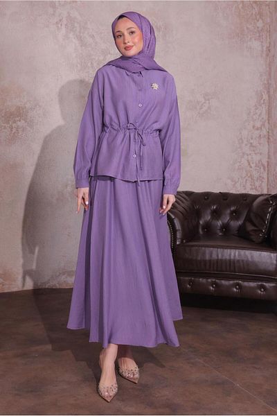 TRENDTESETTÜR Purple Women's Set with Brooch and Skirt - Lilac t 9274