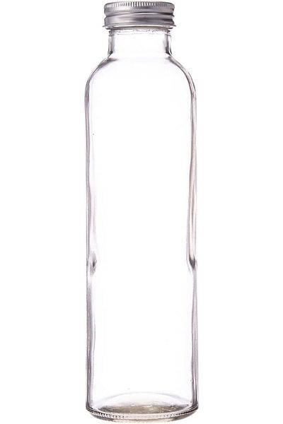 AKDC Glass Bottle L(6CM) XW(6CM) XH(23CM) Clear with silver lid
