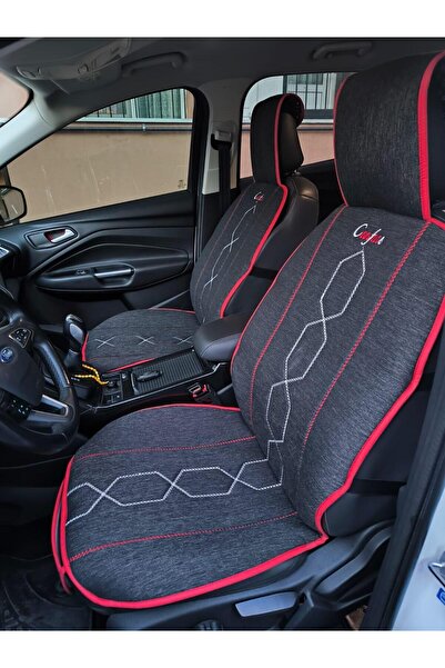 CARFACE KETEN OTO KOLTUK MİNDER 5"Lİ  SET FÜME KIRMIZI ÇİZĞİLİ  RENK