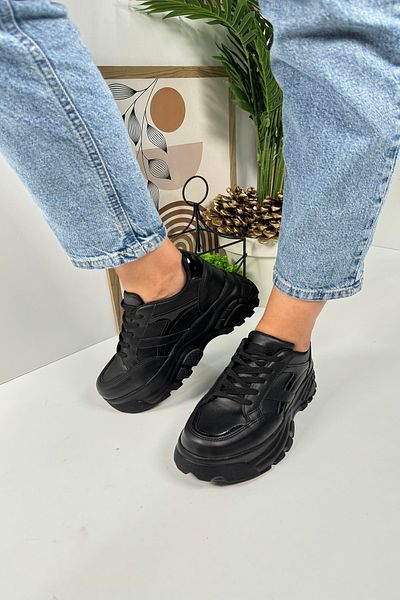 Nstil Black Sneaker - Casual Women's Sports Shoes, Thick High Sole, Lace-Up, Tiger Stripe 032