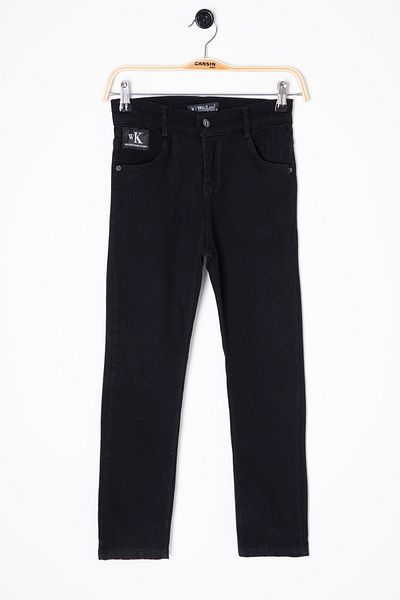 Cansın Mini Black Pocket Crest Detailed Boy's Jean Trousers 20321