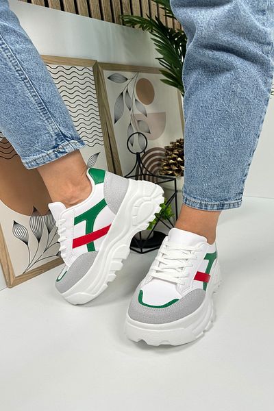 Nstil Stone Green Red Women's Sneakers - Thick Sole, Lace-Up, Tiger Stripe Comfortable Sports Shoes 032