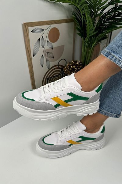 Nstil Stone Green Yellow Women's Sneakers - Thick High Sole, Lace-Up Tiger Stripe 032