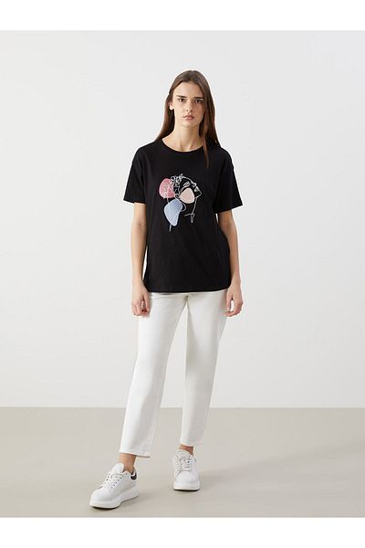 LC Waikiki Γυναικείο μπλουζάκι με στάμπα Crew Neck