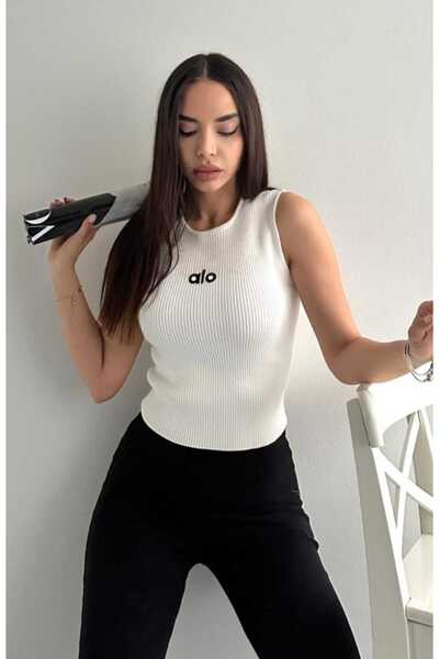 yeditepe fashion Women's Embroidered Knitwear Athlete White