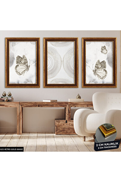 Evinemoda Gümüş Kelebekler 3 Parça Çerçeveli Tablo CVPLK