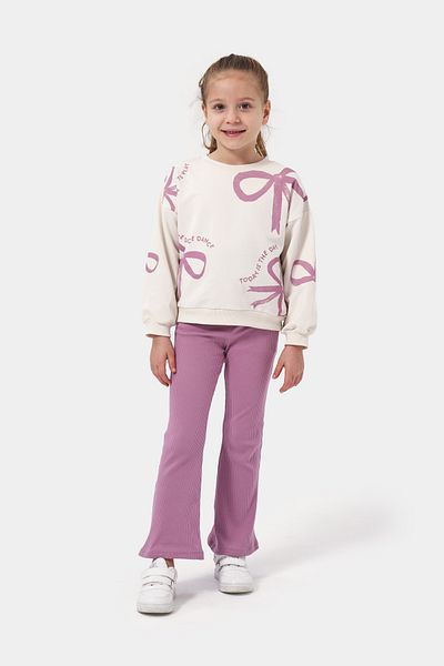 Minipodyum Girl's Bow Printed Spanish Leg Leggings Double Set