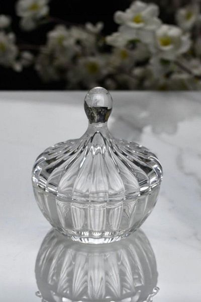 Wow Home Line Pattern Covered Glass Sugar Bowl Turkish Delight Bowl