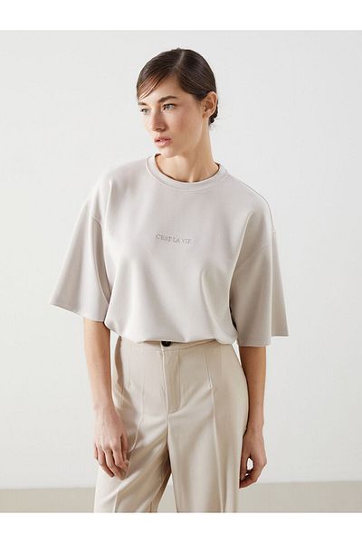 LC Waikiki Modal Blended Embroidered Oversize Women's T-Shirt