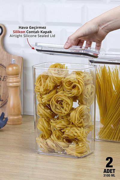 Okyanus Home Vacuum Practical Supply Jar Rectangular Set of 2