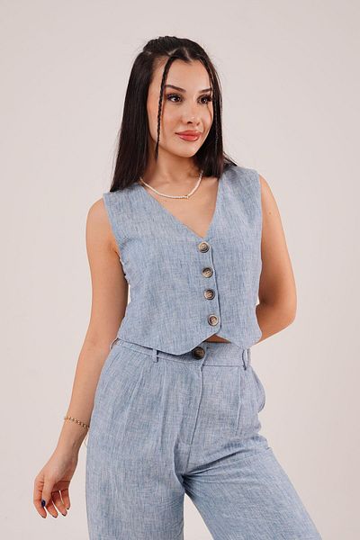 Hipo Trend Blue Linen Vest and Trousers Set