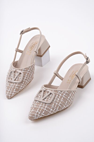 MUGGO Jumani Pointed Toe Buckle Open Back Classic Short Heeled Women's Shoes