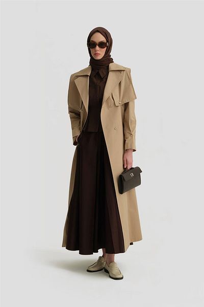 Armine Beige Mobile Cape Trench Coat 25Y8209