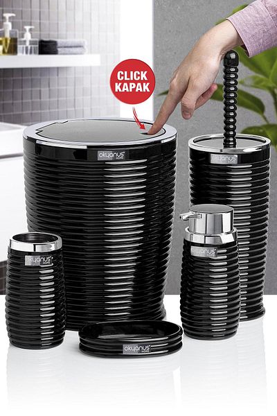 Okyanus Home Σετ μπάνιου 5 τεμαχίων Black Chrome Elegans