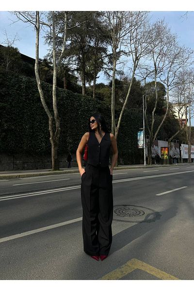 Friday Mood Women's High Waist Palazzo Pants Vest Set