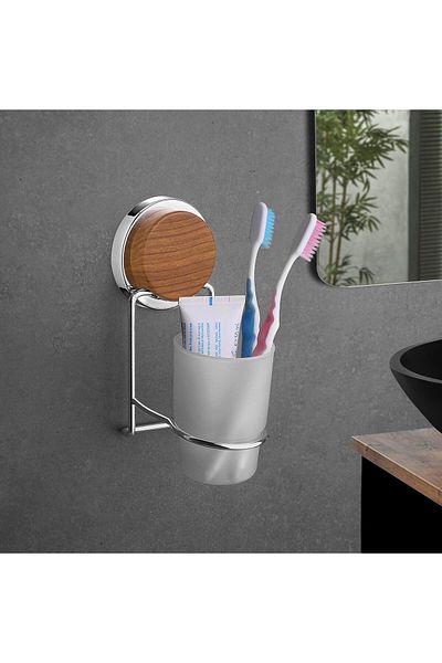 Okyanus Home Ξύλινη βάση οδοντόβουρτσας Magic Fix Magic Sticky Chrome