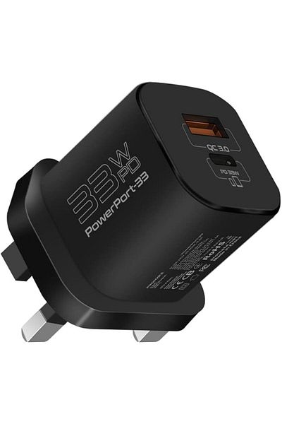 Promate GaN USB-C Charger, 33W PD, 22.5W QC 3.0, Smart Charging, Short-Circuit, PowerPort-33