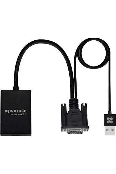 Promate VGA to HDMI Converter, 1080p HD, Audio Support, for TV/AV/HDTV, ProLink-V2H (Black)