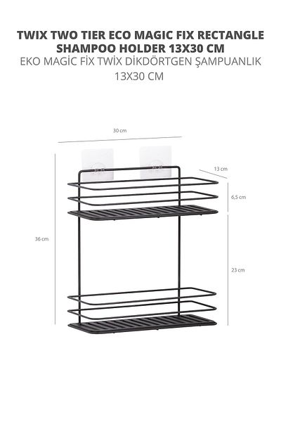 Okyanus Home Μαύρο Eco Magic Fix Twix Ράφι Μπάνιου - 13x30cm