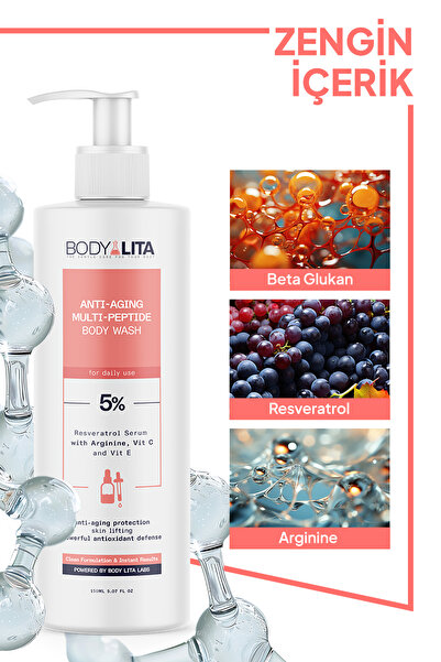 bodylita Yaşlanma ve Kırışıklık Karşıtı Anti-Aging Vücut Şampuanı %5 Resveratrol İçerikli Duş Jeli