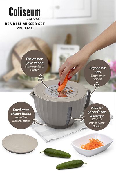 Okyanus Home Mink Coliseum Grater Mixer Set