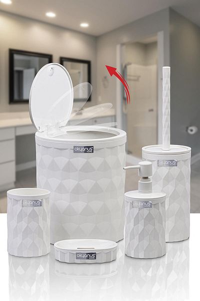 Okyanus Home Σετ μπάνιου Diamond White Click Cover 5 τεμαχίων