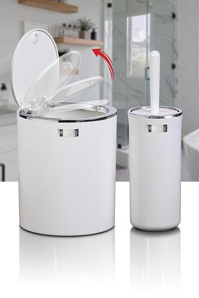 Okyanus Home White Chrome Round 2-Piece Wc Bucket and Brush Set
