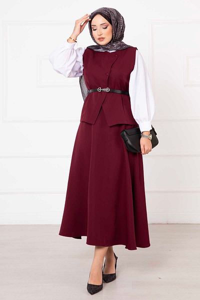 TrendParis Button Detailed Belt Vest Skirt Suit