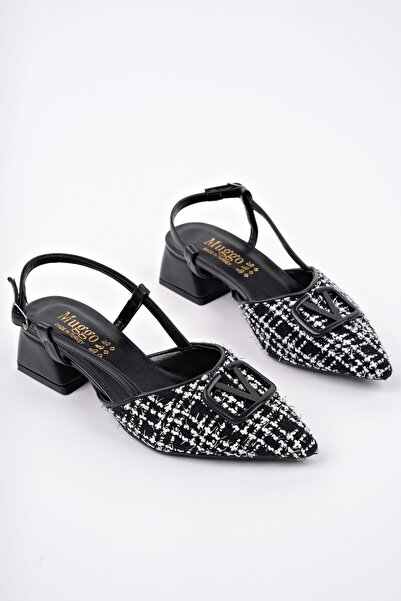 MUGGO Jumani Pointed Toe Buckle Open Back Classic Short Heeled Women's Shoes