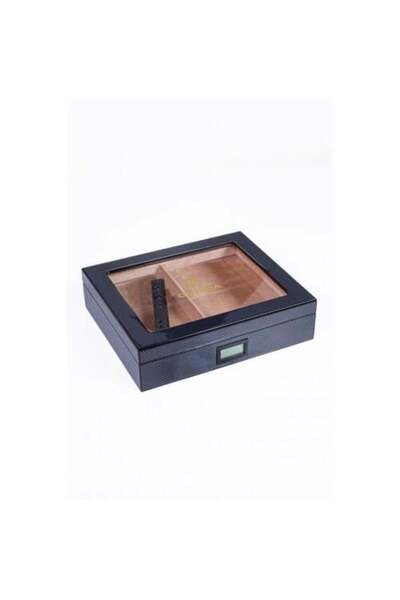 Cohiba Humidor Karbon Desen Camlı Küçük Boy Sedir Puro Kutusu