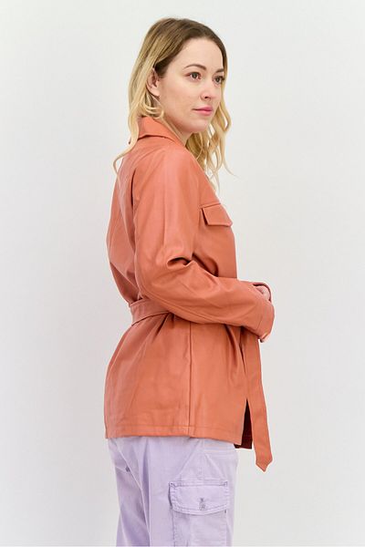Threadbare Women Faux Leather Belted Jacket Shirt, Rust