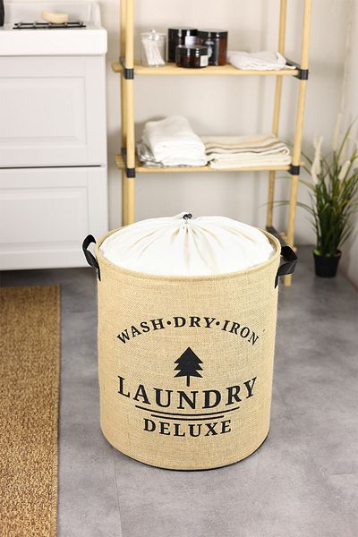 PRENDİ HOME Laundry Deluxe εμπριμέ διχτυωτό γιούτα Πτυσσόμενα ρούχα βρώμικα πετσέτες πλυντηρίου 37 x 40