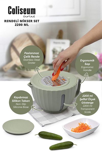 Okyanus Home Green Coliseum Grater Mixer Set