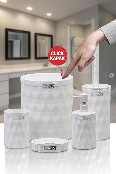 Okyanus Home Σετ μπάνιου Diamond White Click Cover 5 τεμαχίων