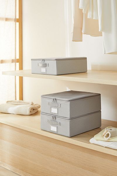 Ocean Home Textile Gray Herringbone Base 6 Suitcase Organizer Supported Box Storage Box 31X38X12