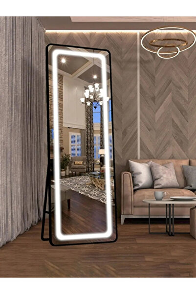 Taimi Extra Large Mirror With Elegant Design,170x50cm,with Front Lighting,black Metal Frame And Backstand