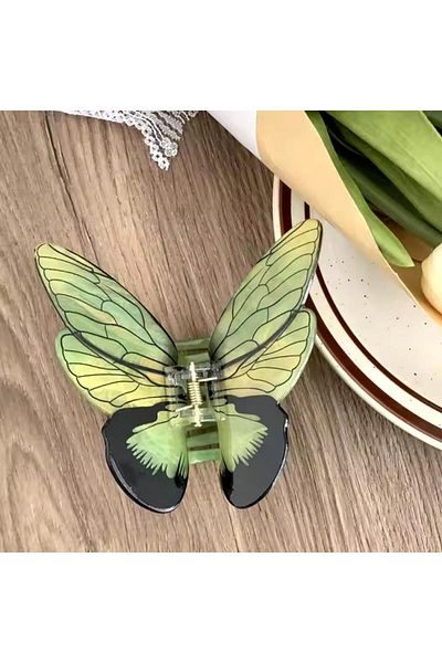 So Much Accesories So Much Women's New Season Large Acetate Elegant Butterfly Green Peg Buckle