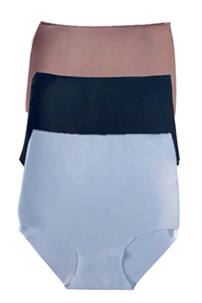 DONLİZZA Dikişsiz Yüksek Bel Lazer Kesim külot Siyah Ekru Vizon 3 Adet