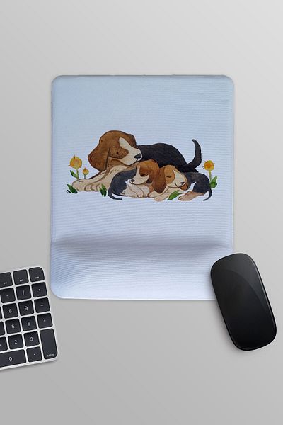 qoeuyl boutique Paw Friends Cute Dogs Ορθογώνιο ποντίκι με στάμπα με στήριγμα καρπού