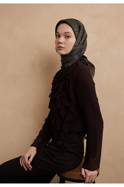 Fresh وشاح حريري من القطن بنمط الغابة الداكنة باللون الأخضر الداكن