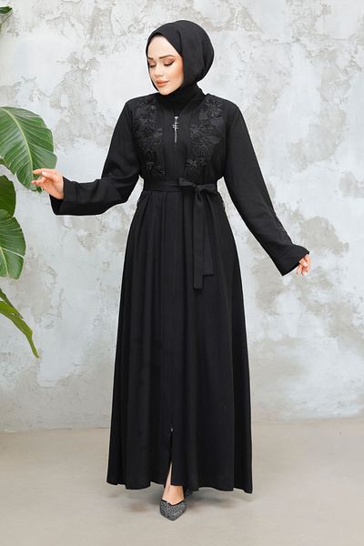 Neva Style Embroidered Black Hijab Ferace 29124S