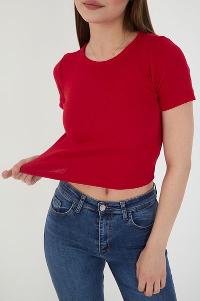 Wearflawless Tricou crop tricotat din bumbac cu nervuri din 4 piese