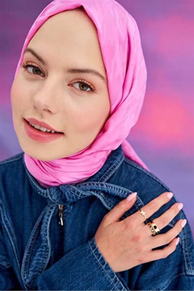 carell Houndstooth Italian Jacquard Silk Shawl Pink