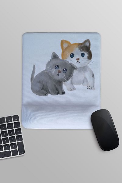 qoeuyl boutique Подложка за мишка Paw Friends Cute Cats с правоъгълен принт