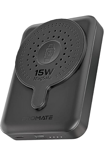 Promate iPhone 15 Magnetic Wireless Power Bank, 10000mAh, 15W, 20W USB-C, Slim, PowerMag-Duo Black
