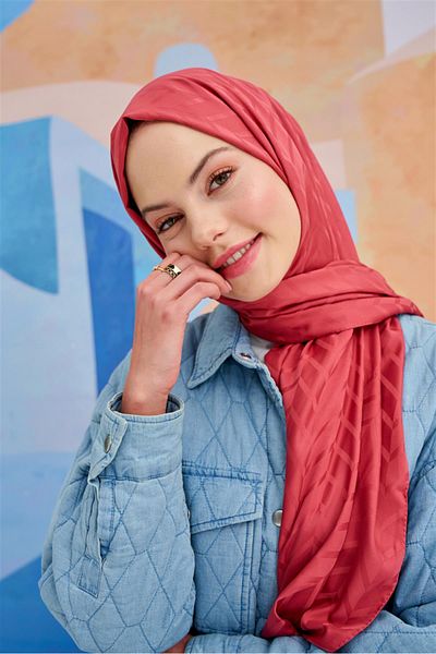 carell Cotton Silk Coral - Diamond Patterned Shawl
