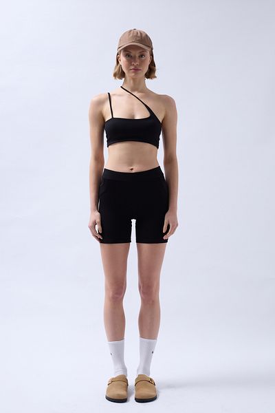 Black Fashion Pocket Detail Biker Black Shorts